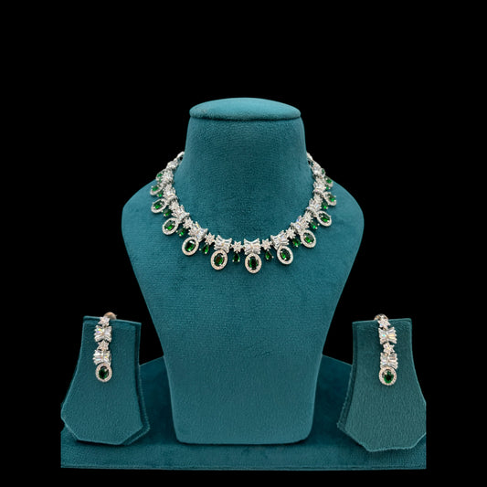 Emerald green American Diamond necklace set