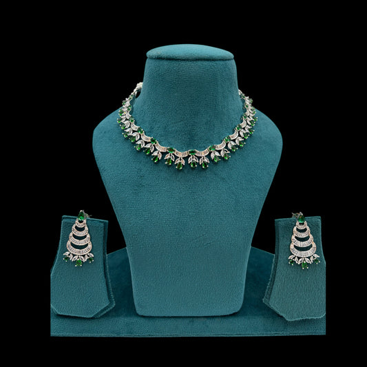 Emerald green American Diamond necklace set with earrings