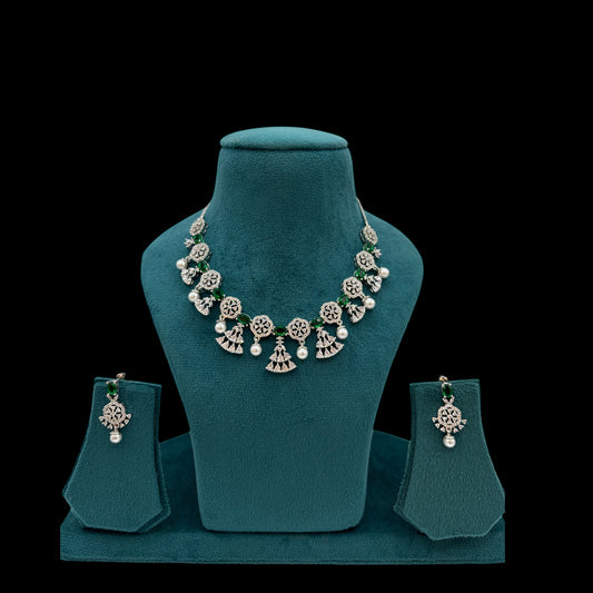 Silver American Diamond necklace set