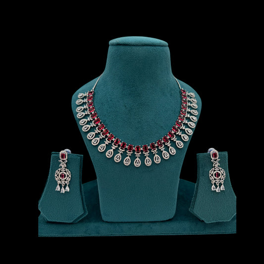 Red American Diamond necklace set with earrings