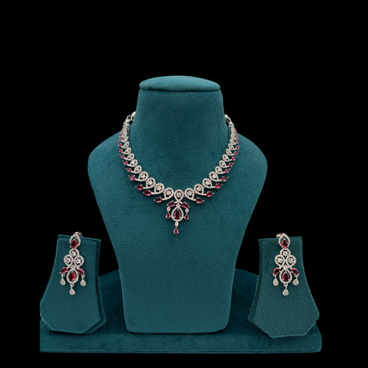 Red/dark pink American Diamond necklace set
