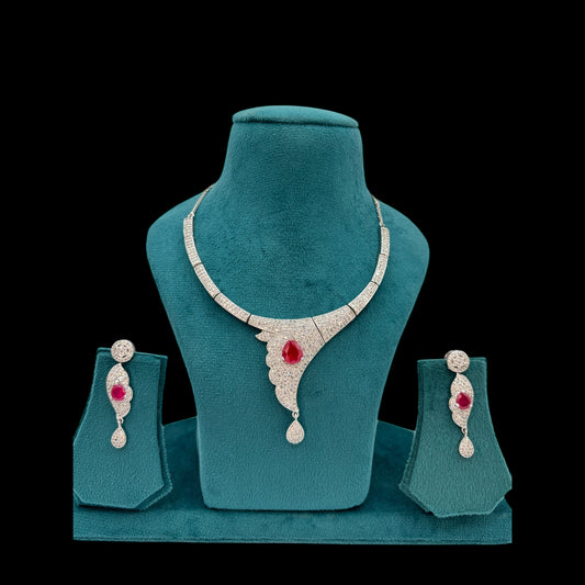 Silver American Diamond necklace set