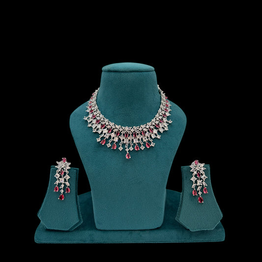 Red American Diamond necklace set with earrings