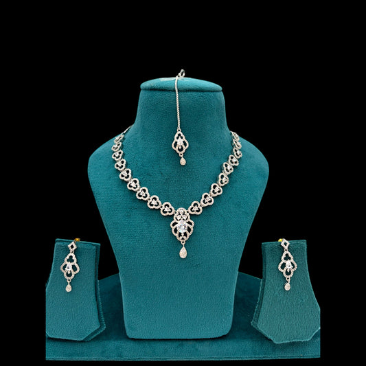 American Diamond necklace set with mang tikka and earrings