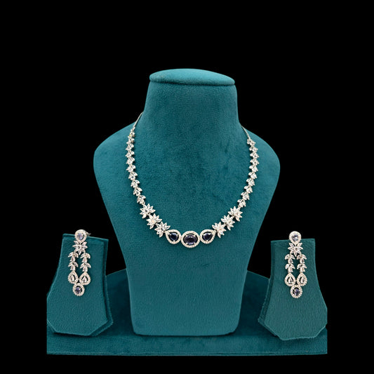 Purple American Diamond necklace set with earrings
