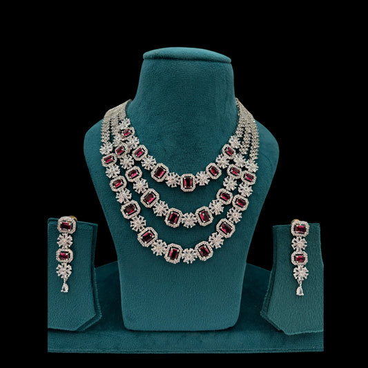 Three layer red AD necklace set