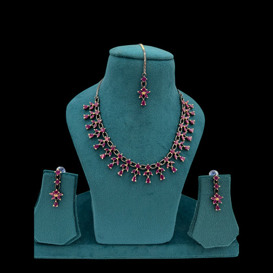 Black polish ruby colour necklace set with mang tikka