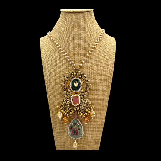 Gold plated long chain necklace with big pendant
