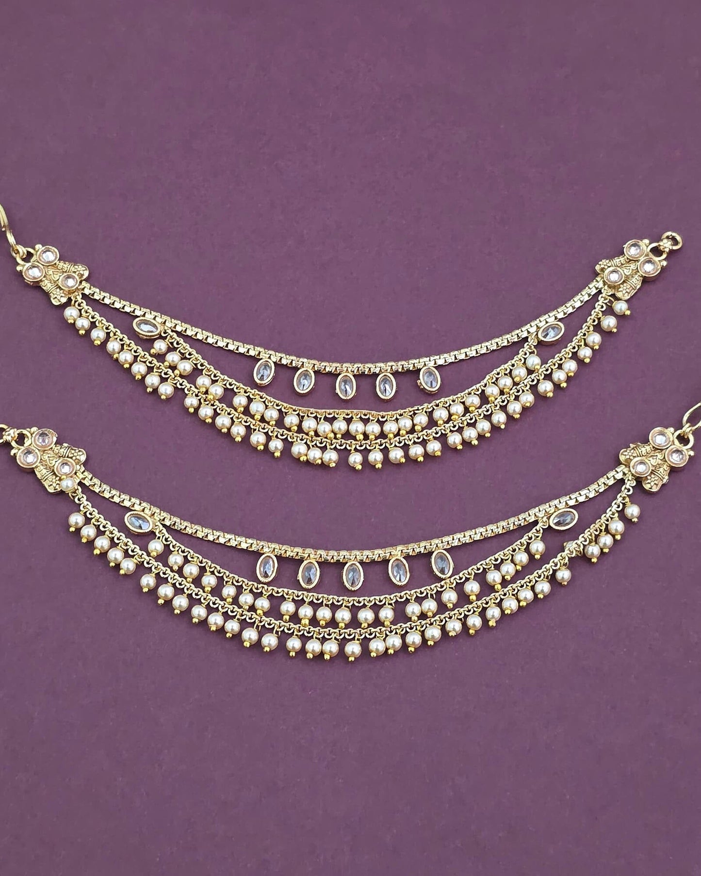 Gold plated three layers ear chain