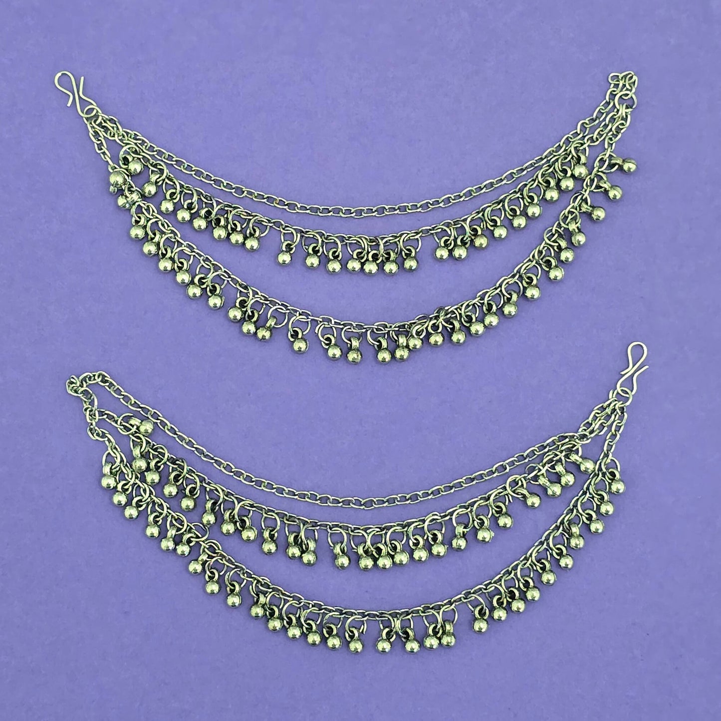 Silver oxidized ear chains