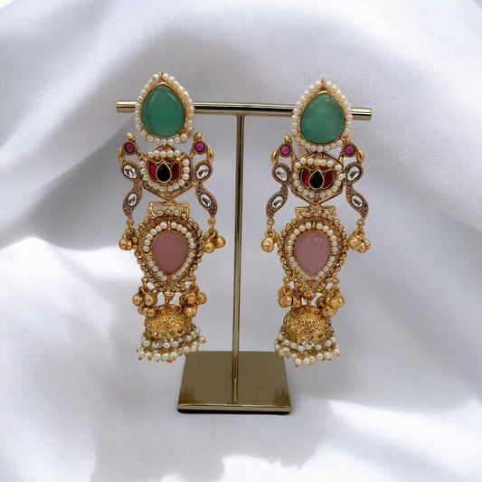 Handmade pachi kundan fusion earrings