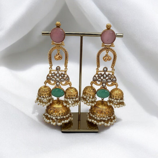 Light weight golden kundan jhumki earrings