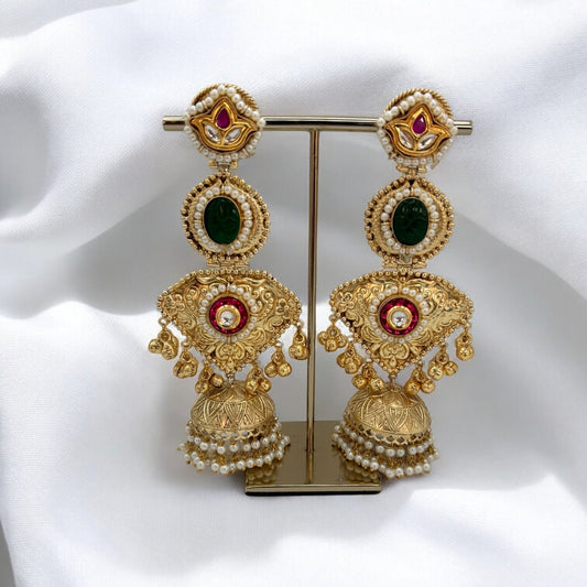 Handmade pachi kundan premium long earrings