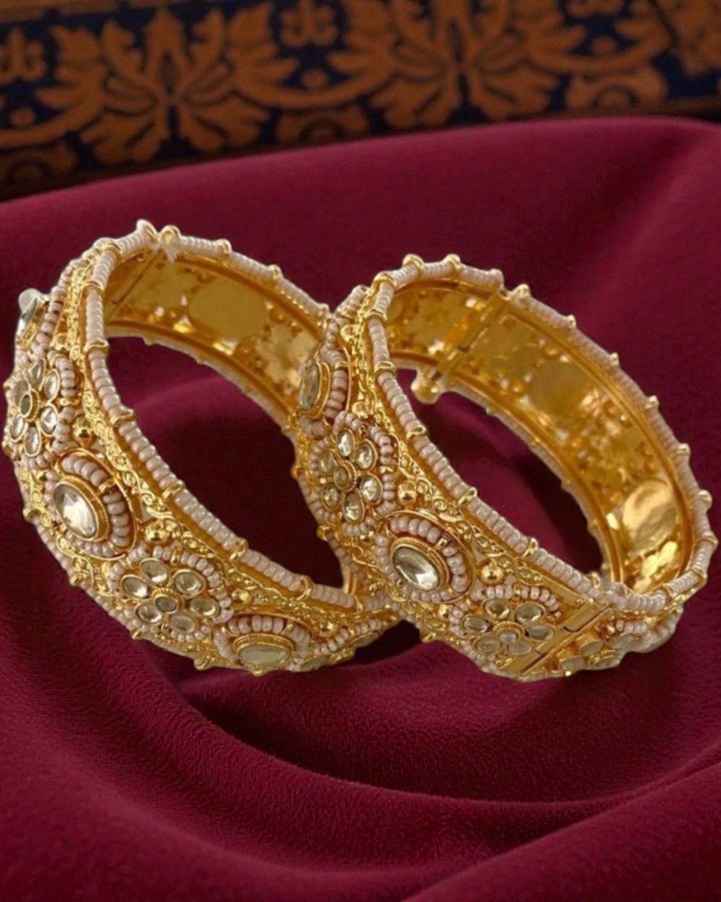 Premium quality gold plated openable kundan kadas