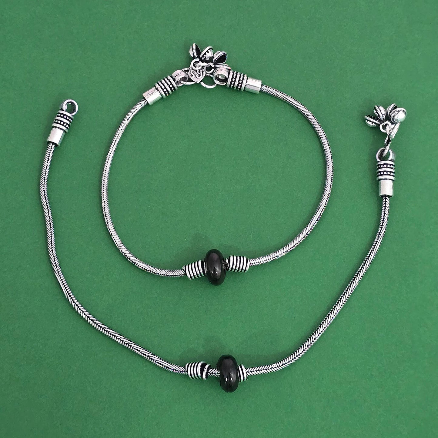 Silver oxidized anklets