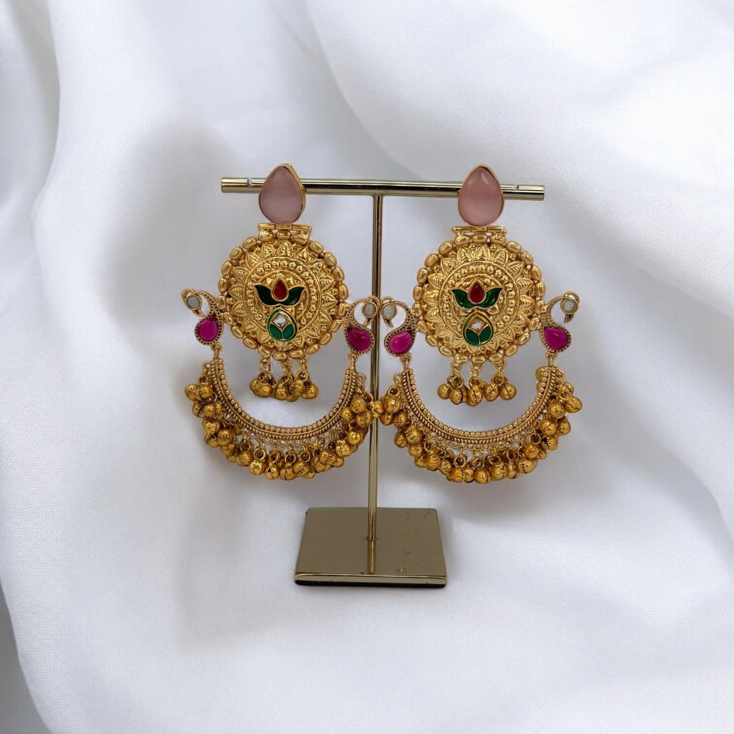 Pachi kundan chandbali earrings