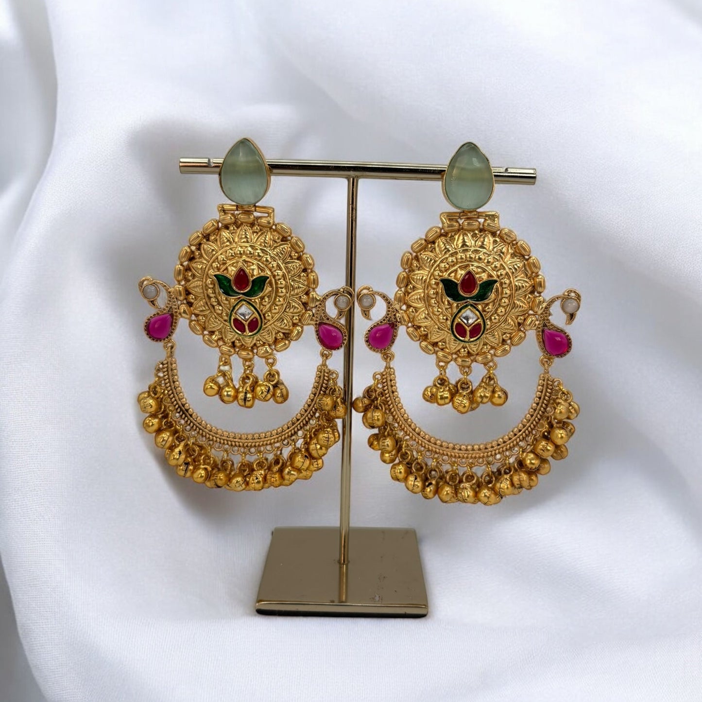 Pachi kundan chandbali earrings