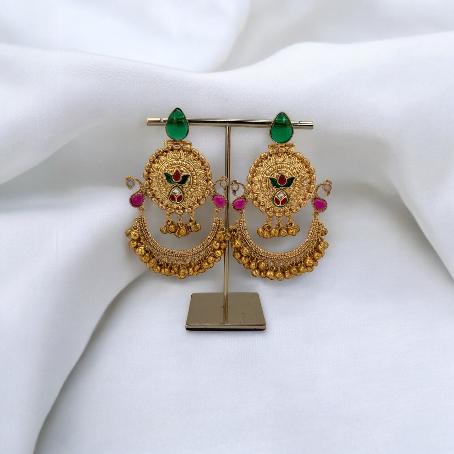Pachi kundan chandbali earrings
