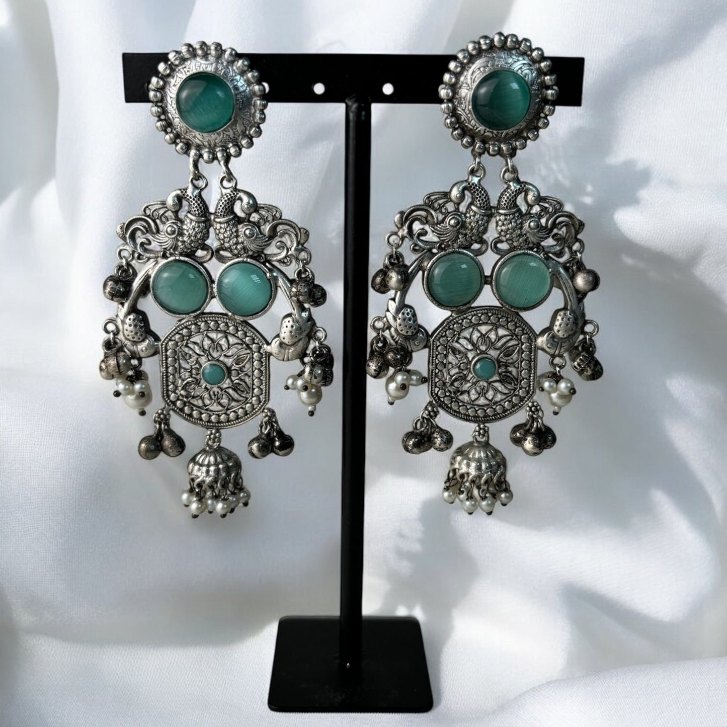 German silver earrings with blue stones