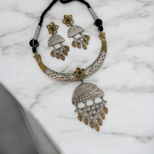 German silver two tone necklace set