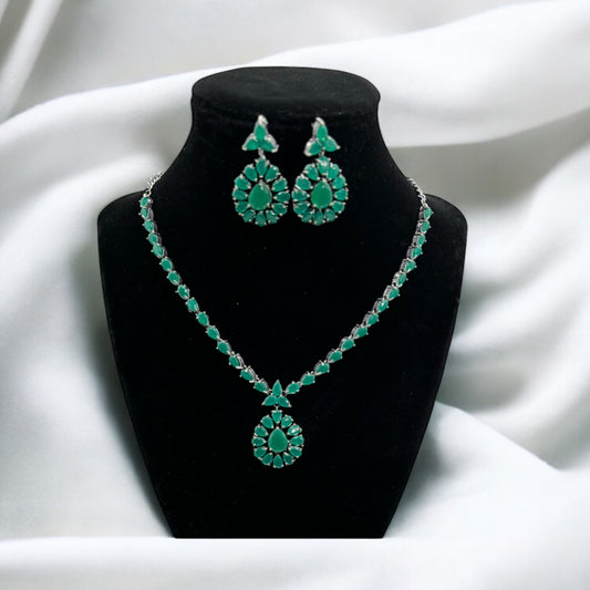 German silver green chain pendant set