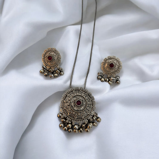 German silver long chain pendant set