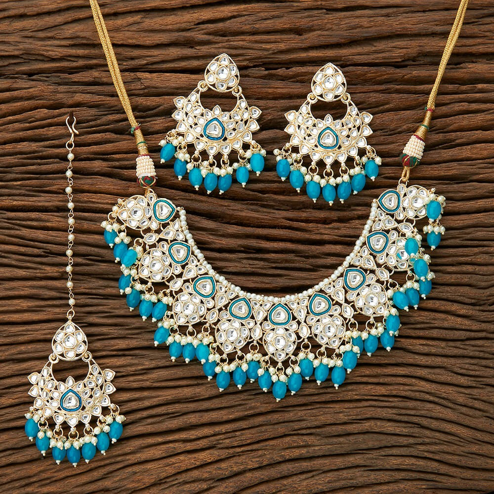 Gold plated meenakari kundan necklace set