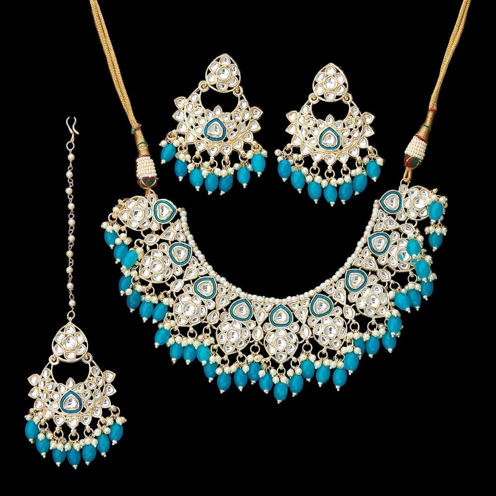 Gold plated meenakari kundan necklace set