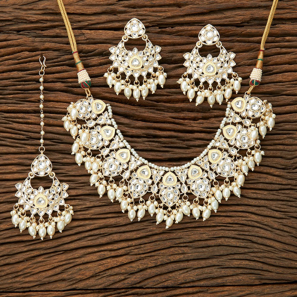 Gold plated meenakari kundan necklace set