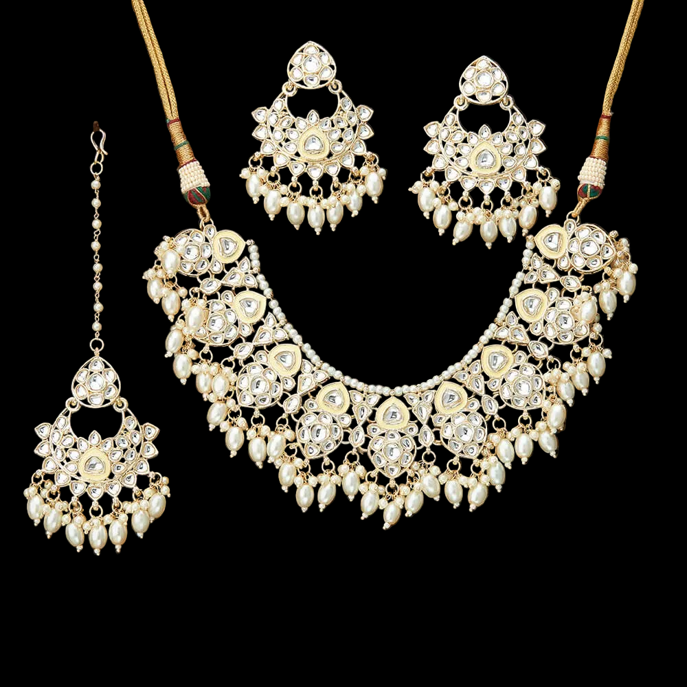 Gold plated meenakari kundan necklace set