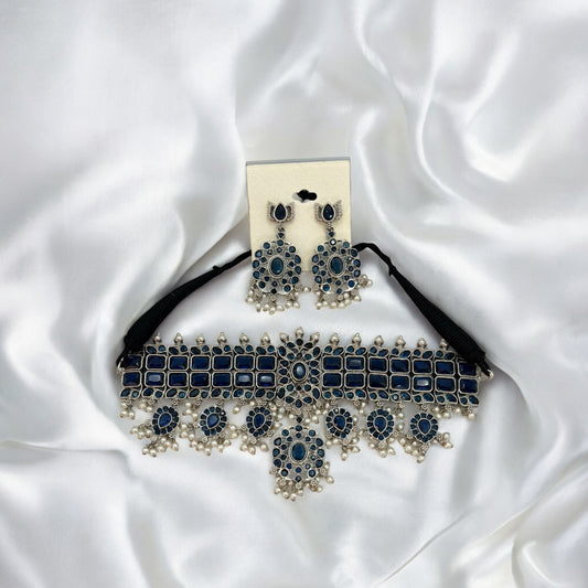 German silver choker set with blue stones