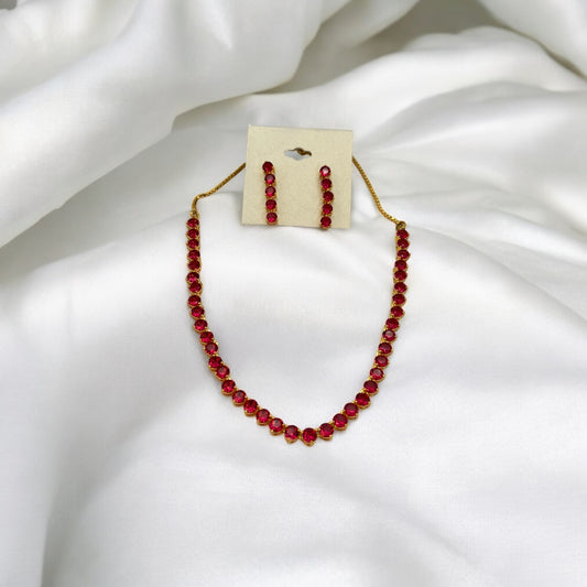 Simple red single line necklace set