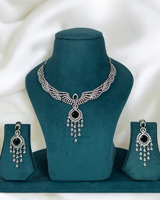 Silver plated green American Diamond necklace set