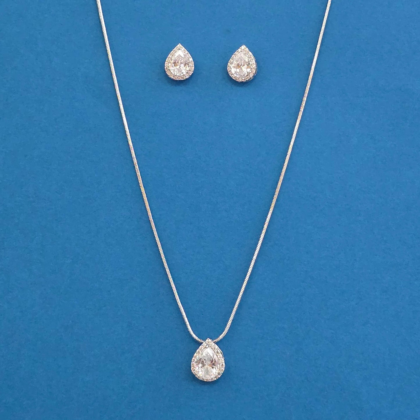 Silver plated American Diamond pendant set