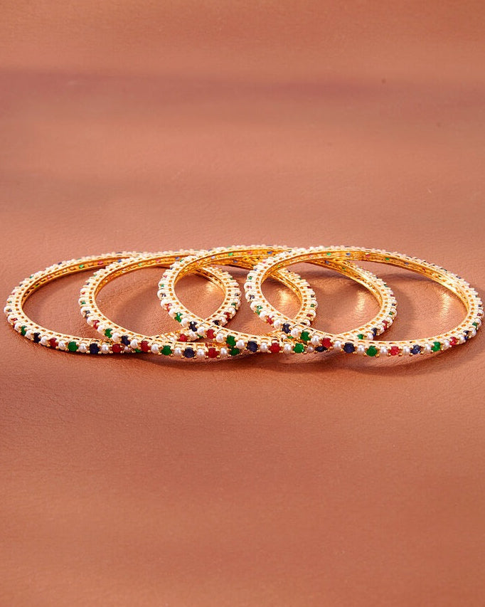 American Diamond pearl bangles with gold plating