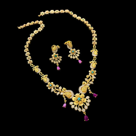 Gold plated AD long necklace set