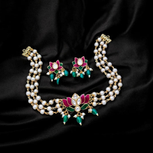 Lotus design gold plated choker.