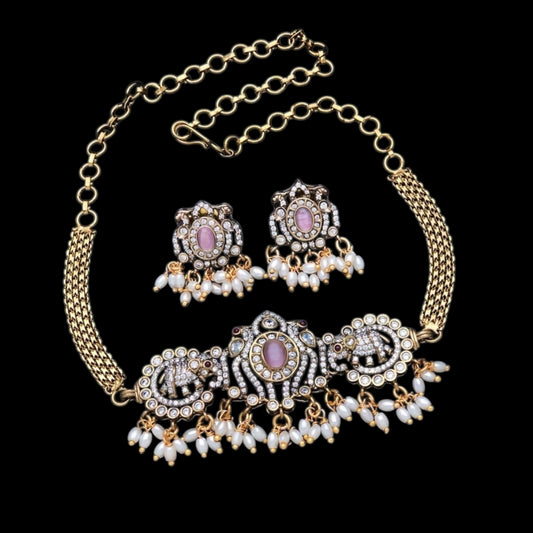American Diamond choker set with Victoria Polish