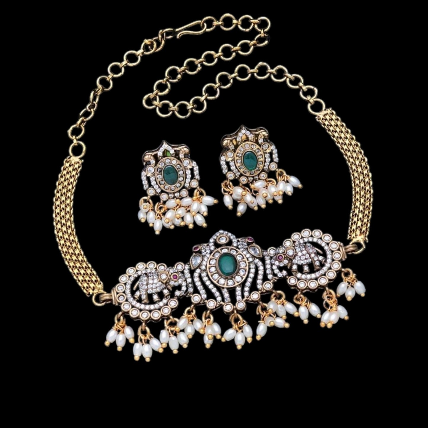 American Diamond choker set with Victoria Polish