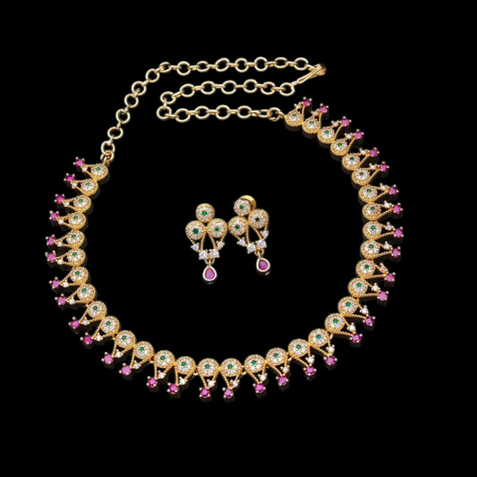 High gold plated American Diamond necklace set with earrings