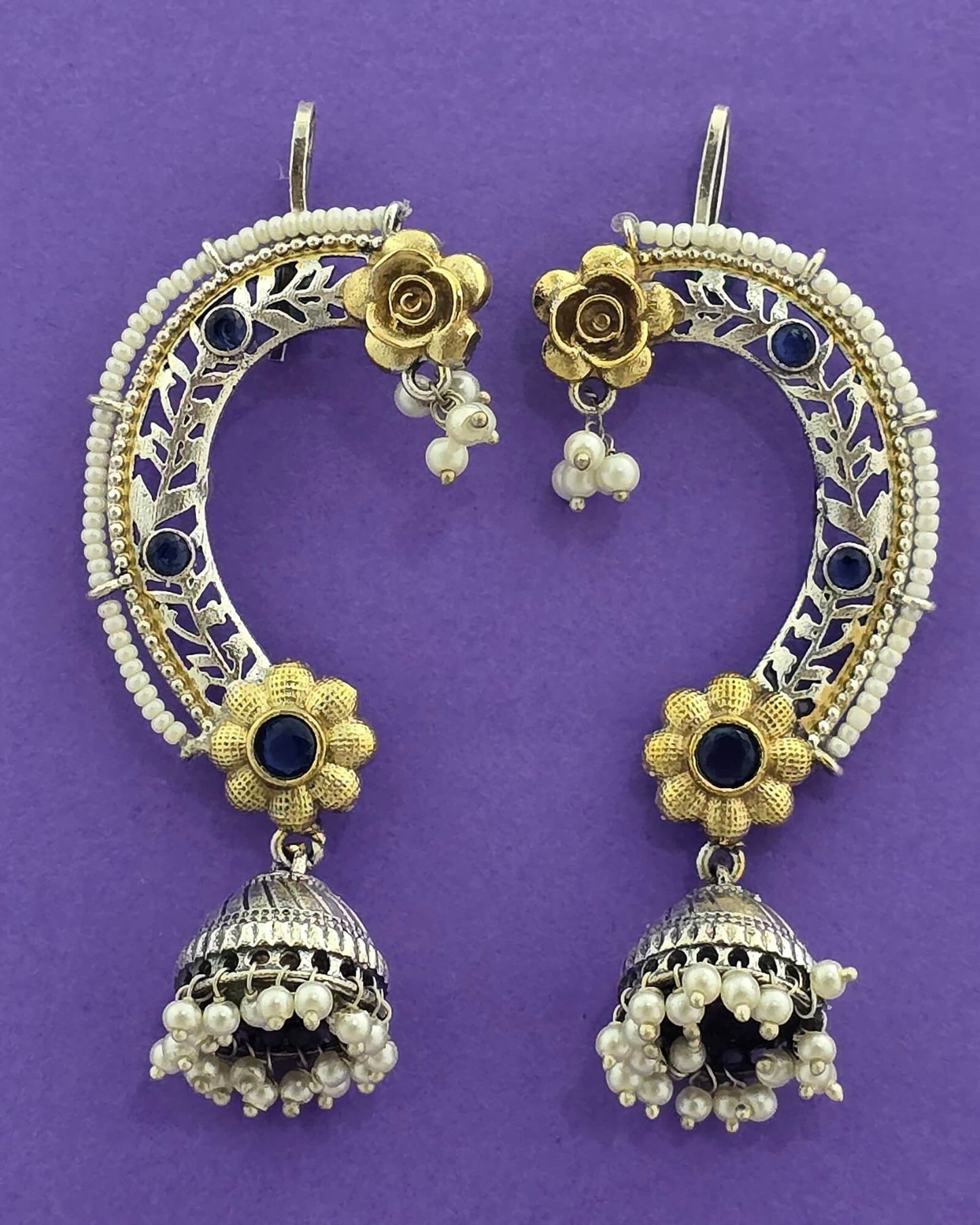 Silver oxidized jhumki with 2tone plating