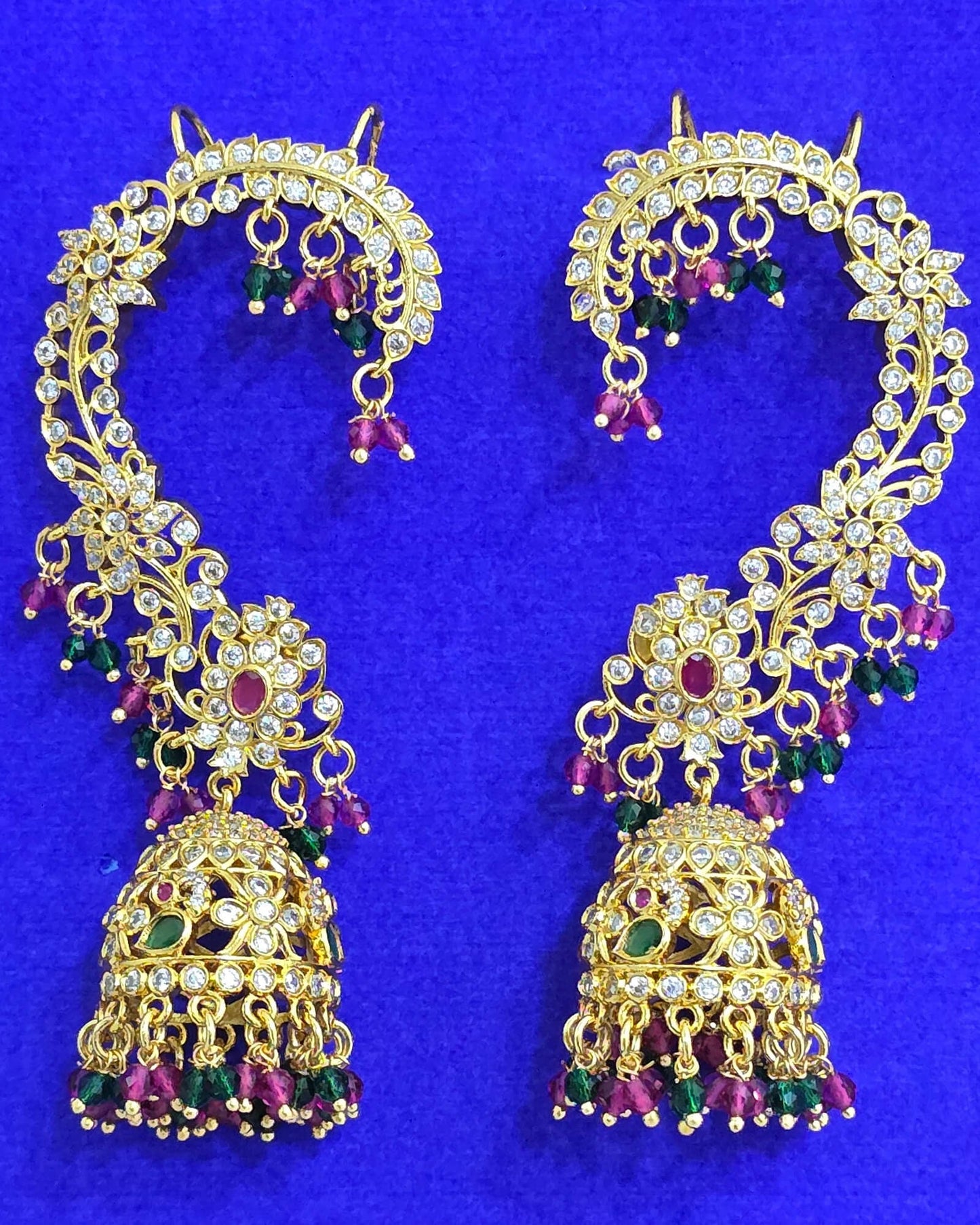 Gold plated jhumki with earcuffs
