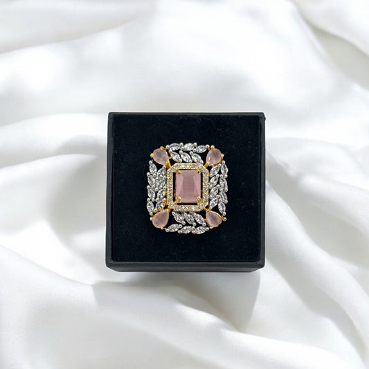 American Diamond pink adjustable ring