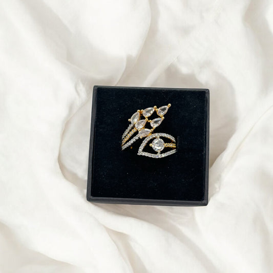 Gold plated American Diamond adjustable ring