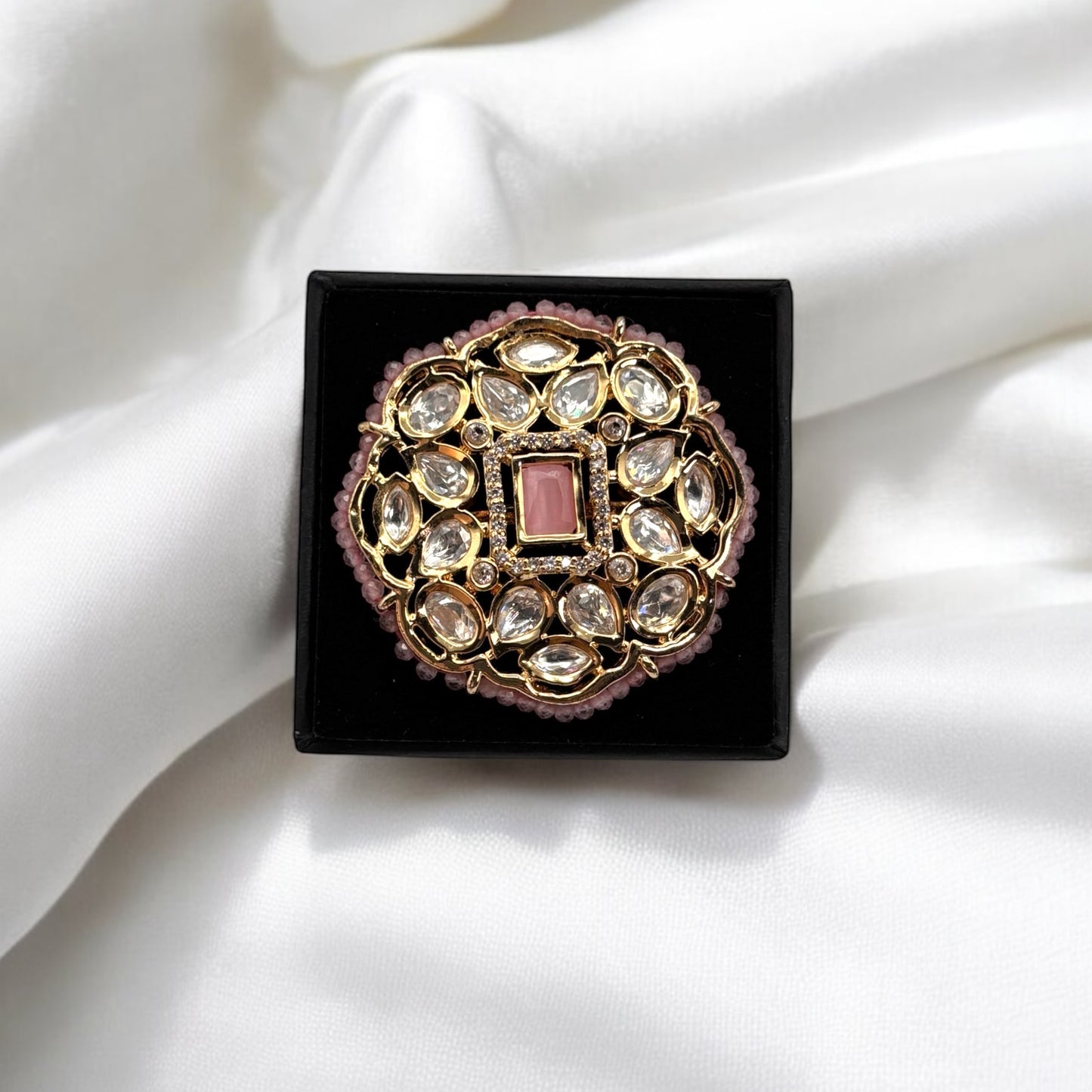 Kundan ring with pink stones