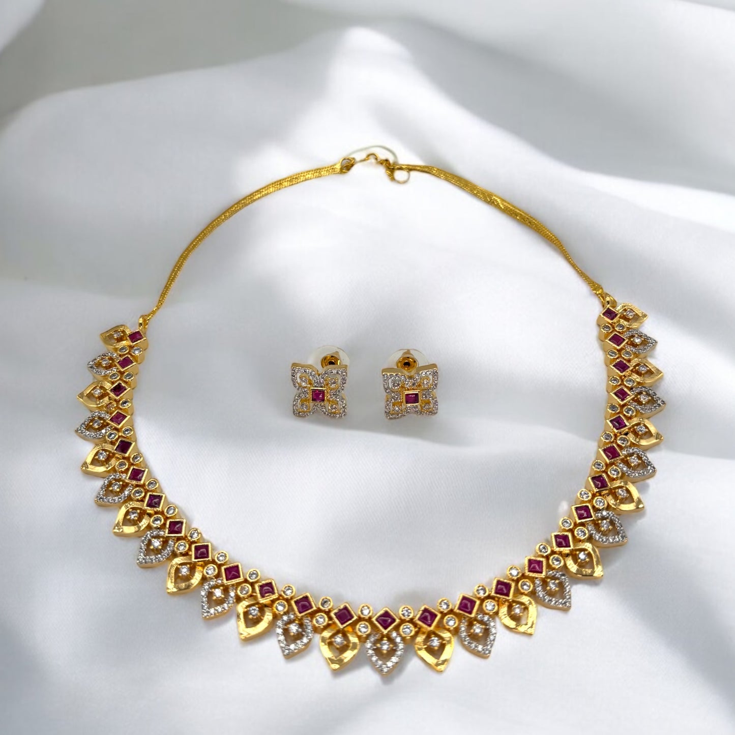 American Diamond gold plated necklace set