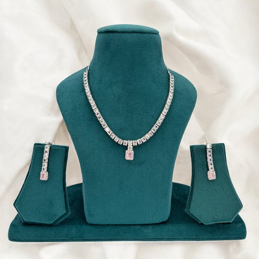 Pink American Diamond necklace set