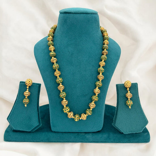 Gold plated green balls mala set