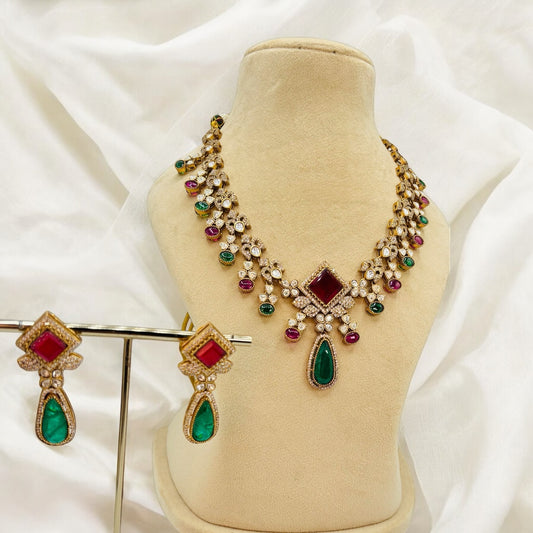 Premium quality moissanite and kundan necklace set