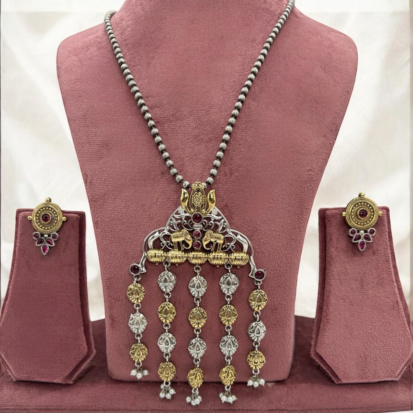 Dual tone long chain necklace set